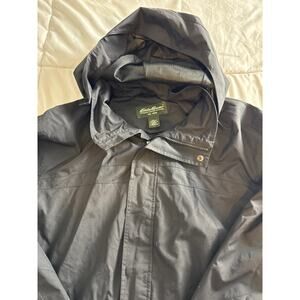 Eddie Bauer Men’s Rain Jacket Hooded Nylon Shell Black Size L